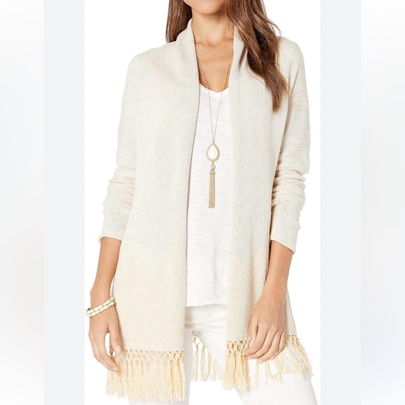 Pull Lilly Pulitzer Taille XS Vert émeraude - Ourlet Frangé, Manches Longues, Viscose/cachemire, Occasion TB